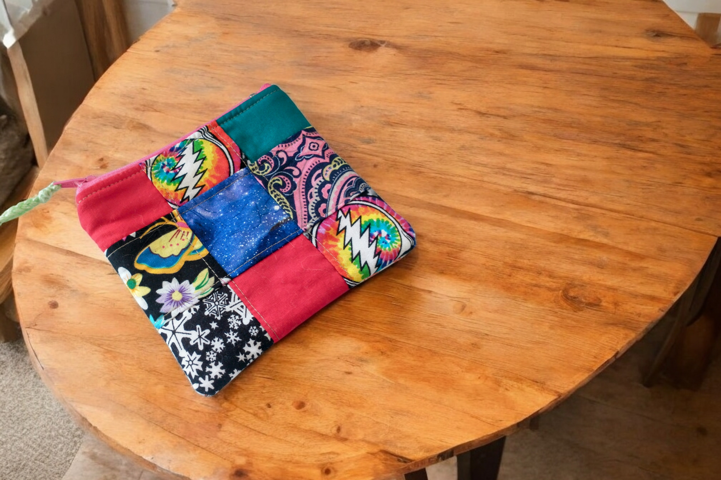 Grateful Patchwork Zipper Pouch Coin Purse