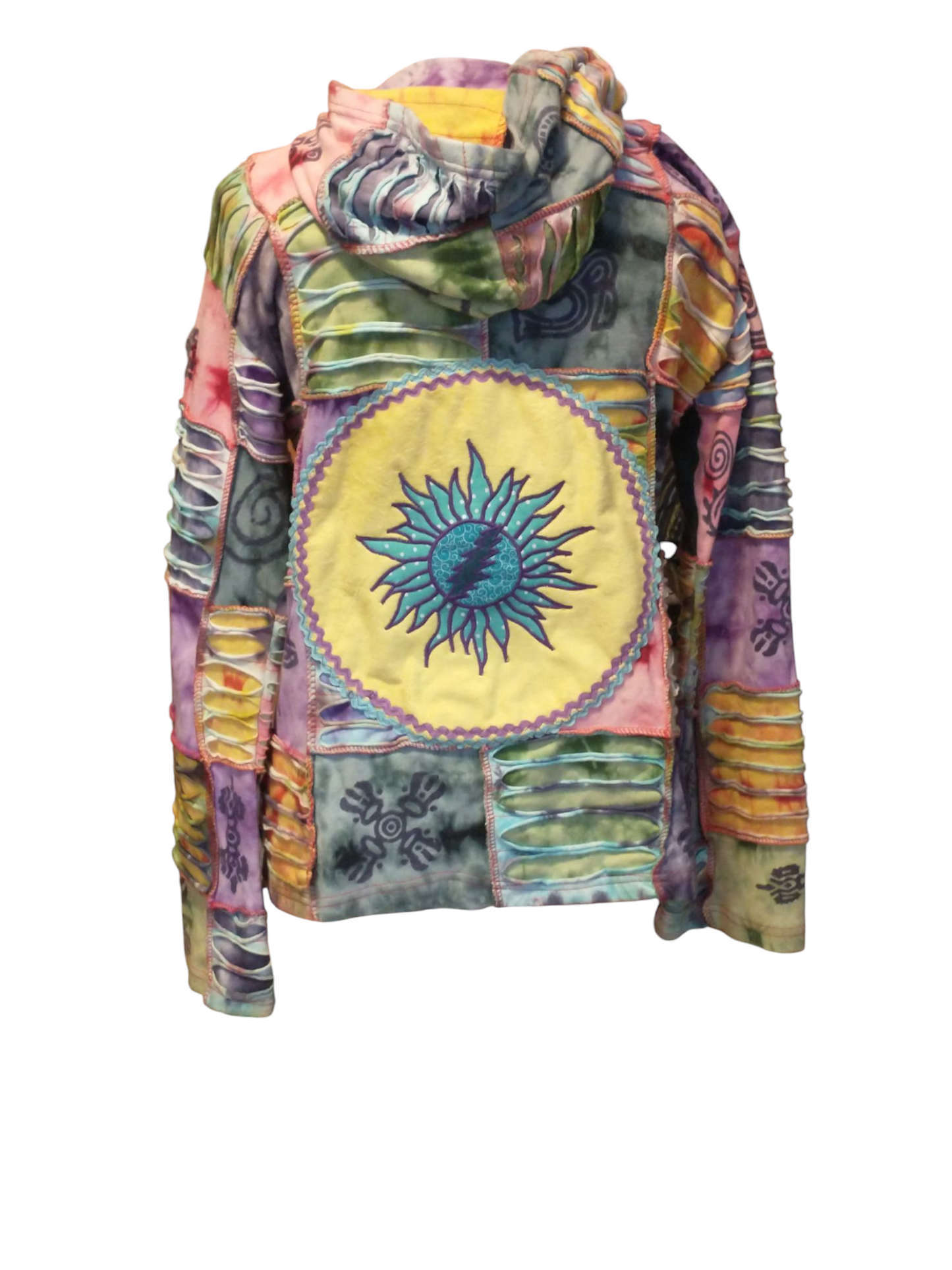 Scarlet Fire Patchwork Hoodie size large