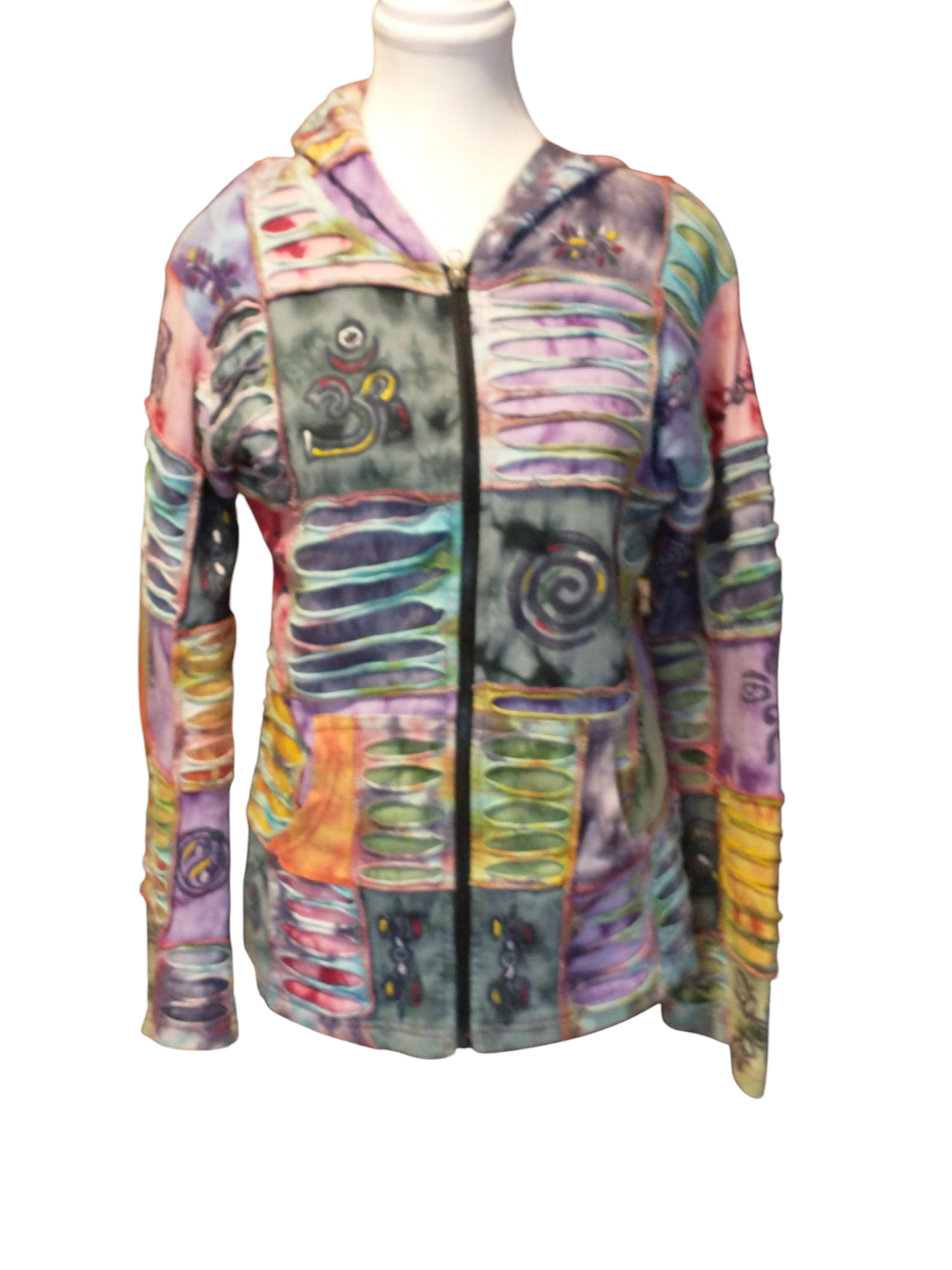 Scarlet Fire Patchwork Hoodie size large