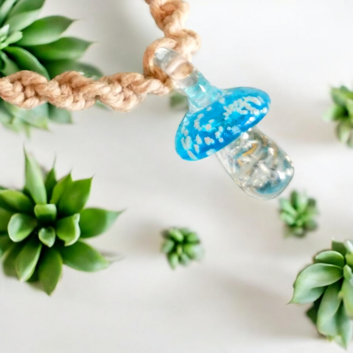 Aqua Glow in the Dark Glass Mushroom Hemp Necklace