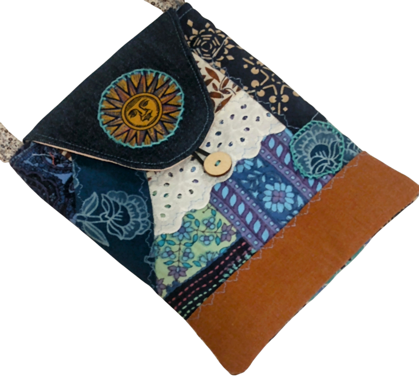 Crazy Quilt Patchwork Sun Cross Body Bag